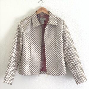 Liz Claiborne Tan and White Bomber Jacket with Quilted Design